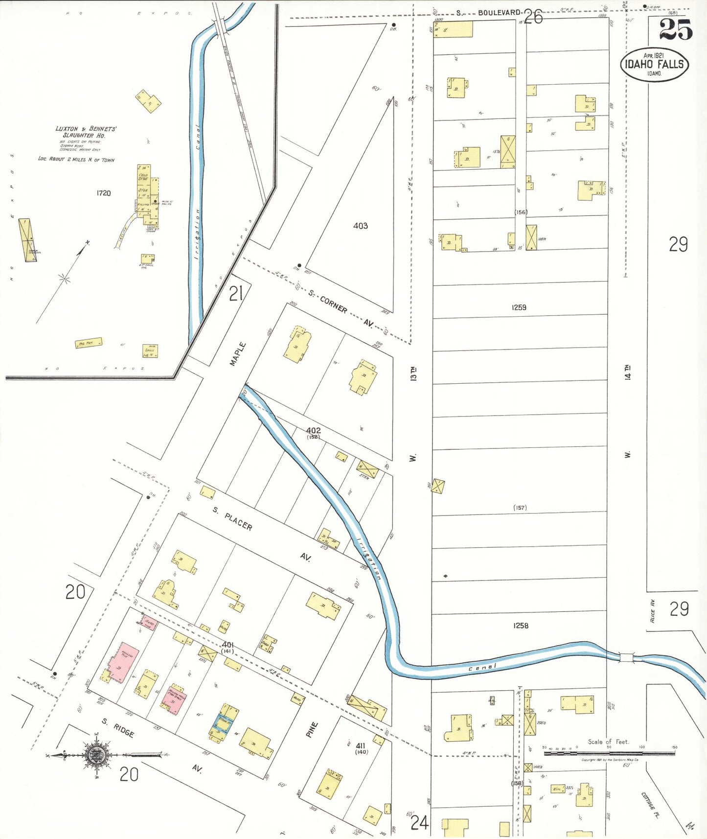 Sanborn Fire Insurance Map from Idaho Falls, Bonneville County, Idaho (1921), Sheet #0025 - Complete Map Set gallery image, historic Sanborn map, vintage wall art, Idaho Idaho