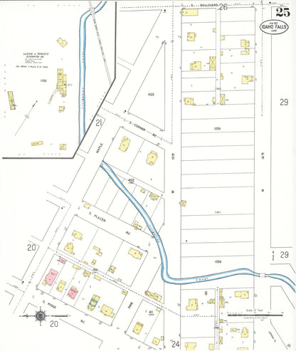 Sanborn Fire Insurance Map from Idaho Falls, Bonneville County, Idaho (1921), Sheet #0025 - Complete Map Set gallery image, historic Sanborn map, vintage wall art, Idaho Idaho