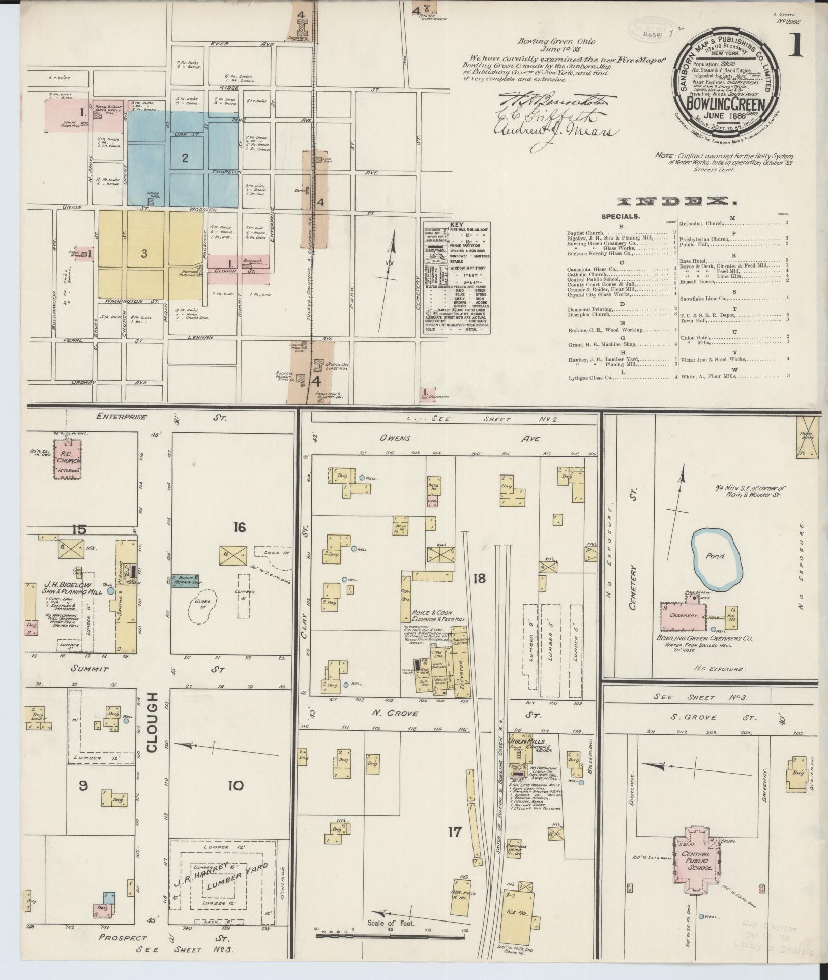 Sanborn Fire Insurance Map from Bowling Green, Wood County, Ohio (1888), Sheet #0001 - Historic Sanborn Fire Insurance Map Print, vintage old map wall art, antique decor, genealogy gift, Ohio Ohio map