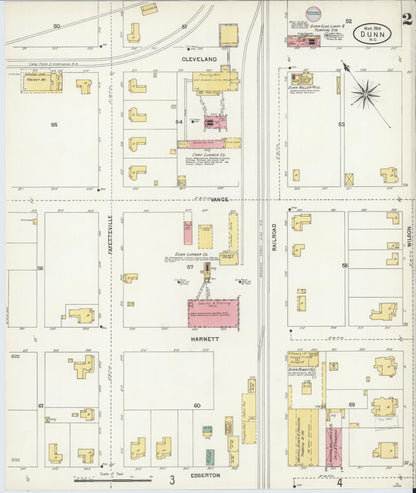 Sanborn Fire Insurance Map from Dunn, Harnett County, North Carolina (1904), Sheet #0002 - Complete Map Set gallery image, historic Sanborn map, vintage wall art, North Carolina North Carolina
