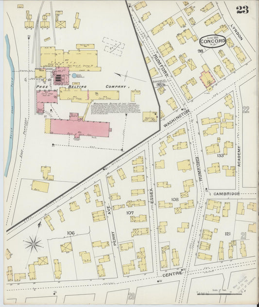 Sanborn Fire Insurance Map from Concord, Merrimack County, New Hampshire (1893), Sheet #0023 - Historic Sanborn Fire Insurance Map Print, vintage old map wall art, antique decor, genealogy gift, New Hampshire New Hampshire map