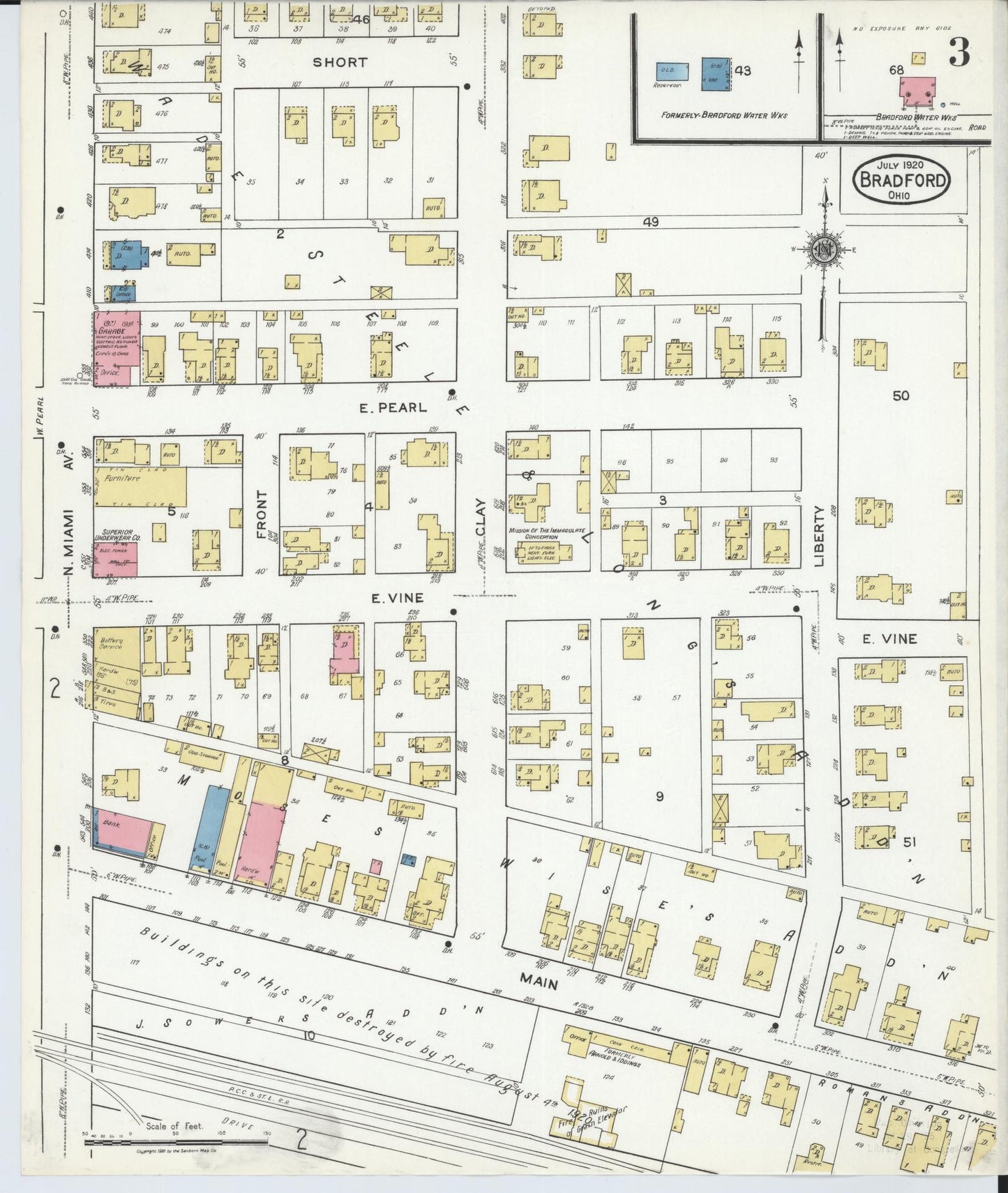Sanborn Fire Insurance Map from Bradford, Darke and Miami Counties, Ohio (1920), Sheet #0003 - Historic Sanborn Fire Insurance Map Print, vintage old map wall art, antique decor, genealogy gift, Ohio Ohio map