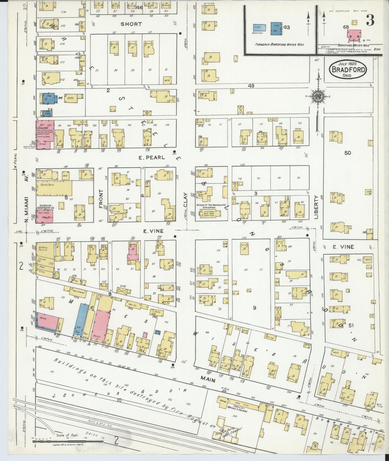 Sanborn Fire Insurance Map from Bradford, Darke and Miami Counties, Ohio (1920), Sheet #0003 - Historic Sanborn Fire Insurance Map Print, vintage old map wall art, antique decor, genealogy gift, Ohio Ohio map