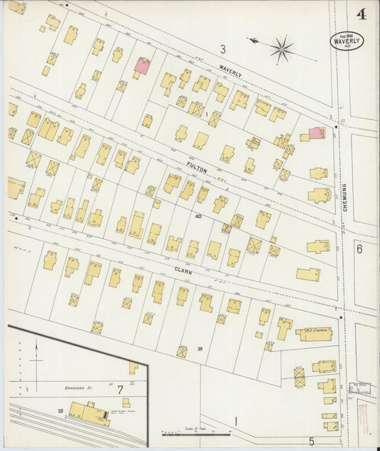 Sanborn Fire Insurance Map from Waverly, Tioga County, New York (1898), Sheet #0004 - Historic Sanborn Fire Insurance Map Print, vintage old map wall art, antique decor, genealogy gift, New York New York map