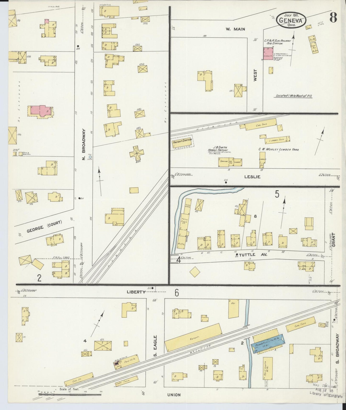 Sanborn Fire Insurance Map from Geneva, Ashtabula County, Ohio (1911), Sheet #0008 - Complete Map Set gallery image, historic Sanborn map, vintage wall art, Ohio Ohio