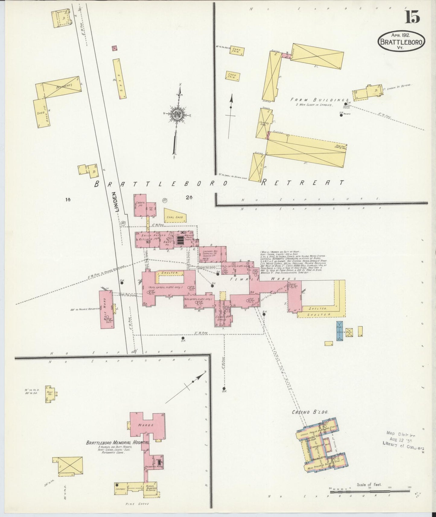 Sanborn Fire Insurance Map from Brattleboro, Windham County, Vermont (1912), Sheet #0015 - Historic Sanborn Fire Insurance Map Print, vintage old map wall art, antique decor, genealogy gift, Vermont Vermont map