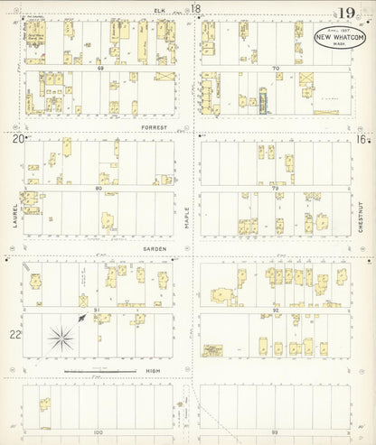 Sanborn Fire Insurance Map from New Whatcom, Whatcom County, Washington (1897), Sheet #0019 - Complete Map Set gallery image, historic Sanborn map, vintage wall art, Washington Washington