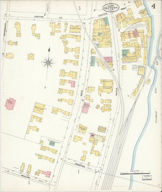 Sanborn Fire Insurance Map from Old Town, Penobscot County, Maine (1906), Sheet #0004 - Historic Sanborn Fire Insurance Map Print, vintage old map wall art, antique decor, genealogy gift, Maine Maine map