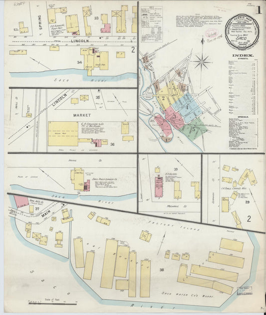 Sanborn Fire Insurance Map from Saco, York County, Maine (1896), Sheet #0001 - Complete Map Set gallery image, historic Sanborn map, vintage wall art, Maine Maine