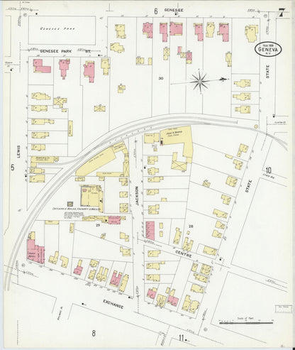Sanborn Fire Insurance Map from Geneva, Ontario County, New York (1909), Sheet #0007 - Historic Sanborn Fire Insurance Map Print, vintage old map wall art, antique decor, genealogy gift, New York New York map