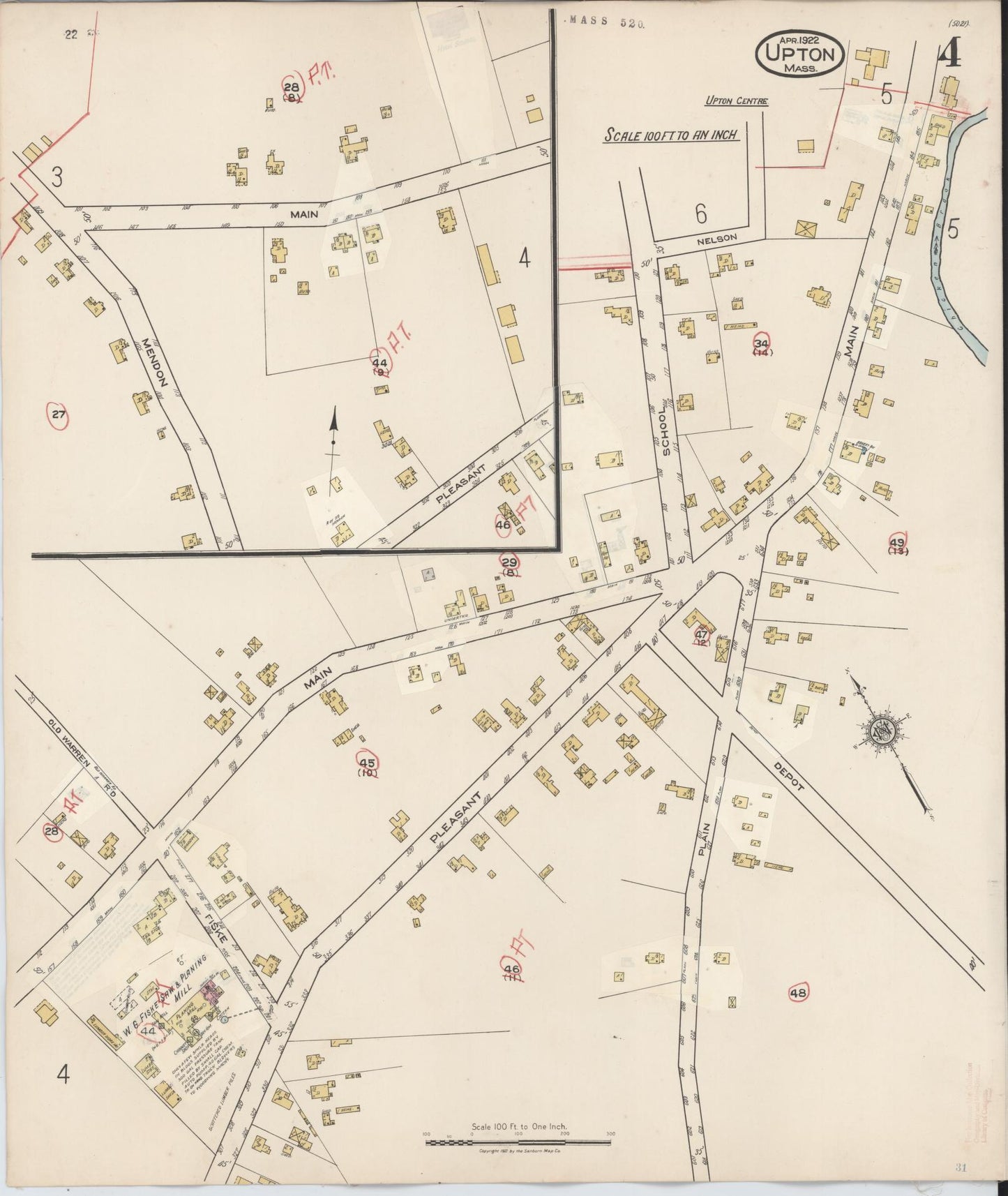 Sanborn Fire Insurance Map from Upton, Worcester County, Massachusetts (1945), Sheet #0004 - Complete Map Set gallery image, historic Sanborn map, vintage wall art, Massachusetts Massachusetts