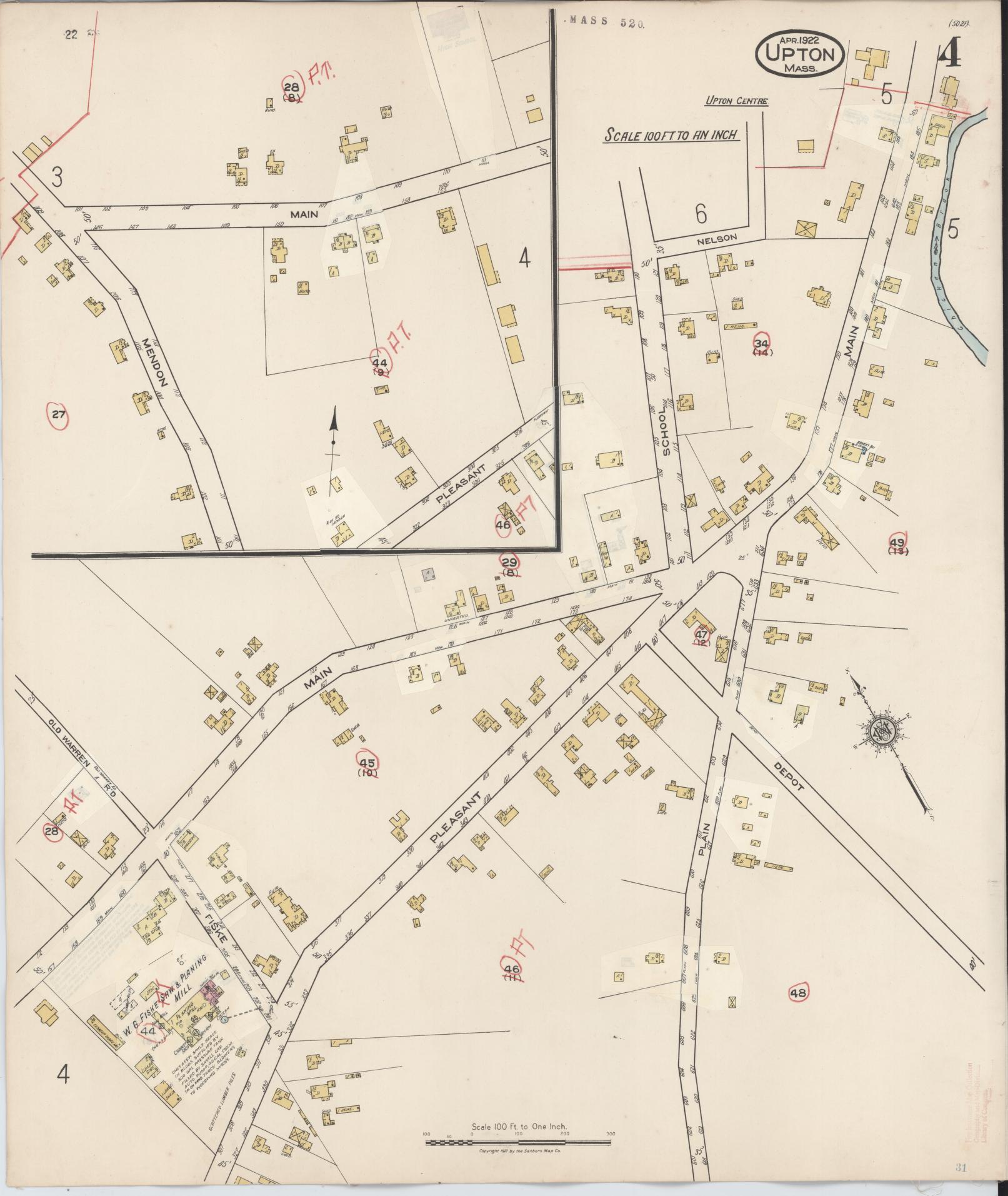 Sanborn Fire Insurance Map from Upton, Worcester County, Massachusetts (1945), Sheet #0004 - Complete Map Set gallery image, historic Sanborn map, vintage wall art, Massachusetts Massachusetts