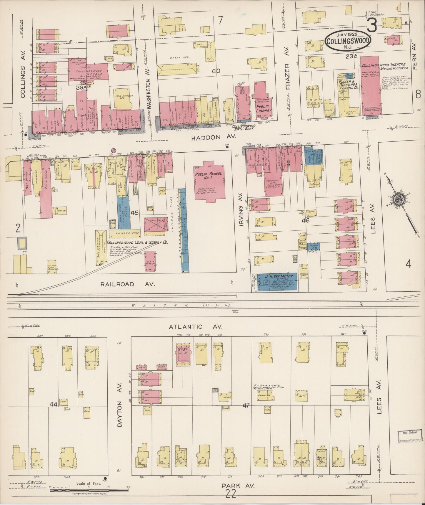 Sanborn Fire Insurance Map from Collingswood, Camden County, New Jersey (1922), Sheet #0003 - Historic Sanborn Fire Insurance Map Print, vintage old map wall art, antique decor, genealogy gift, New Jersey New Jersey map