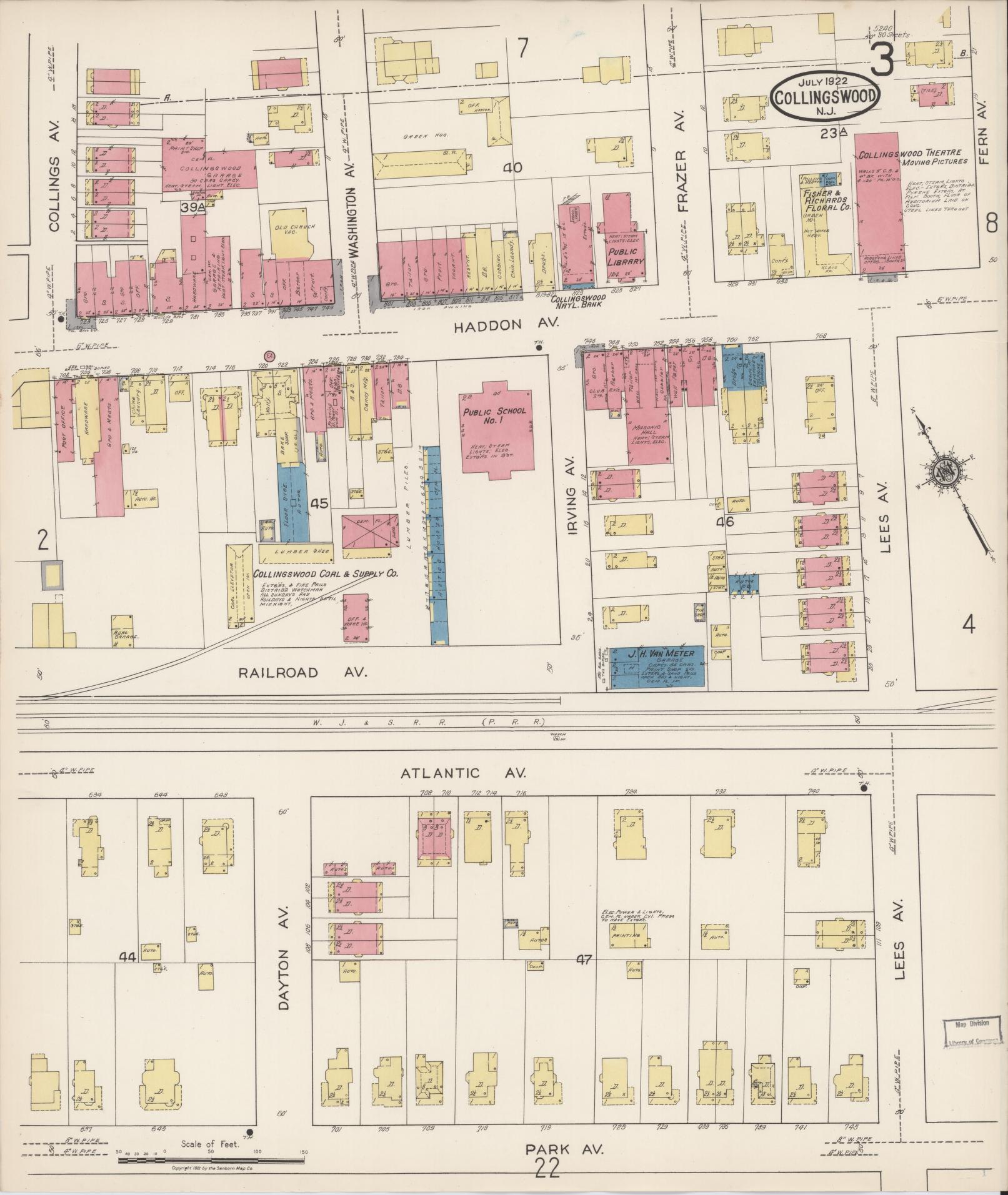 Sanborn Fire Insurance Map from Collingswood, Camden County, New Jersey (1922), Sheet #0003 - Historic Sanborn Fire Insurance Map Print, vintage old map wall art, antique decor, genealogy gift, New Jersey New Jersey map