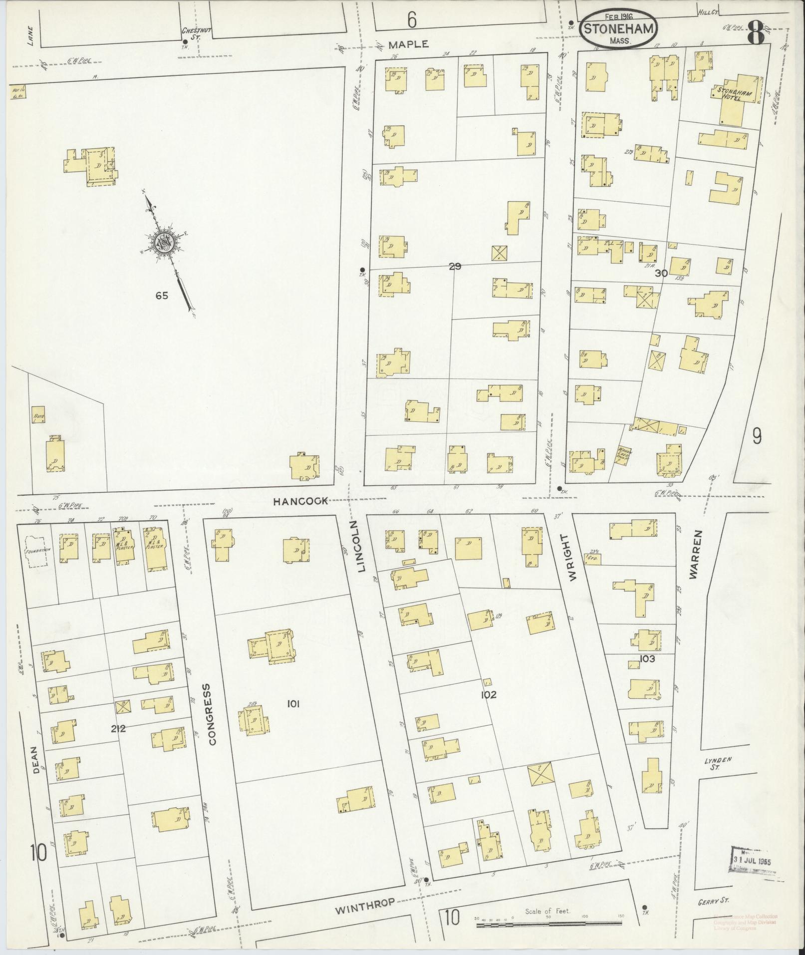 Sanborn Fire Insurance Map from Stoneham, Middlesex County, Massachusetts (1916), Sheet #0008 - Complete Map Set gallery image, historic Sanborn map, vintage wall art, Massachusetts Massachusetts