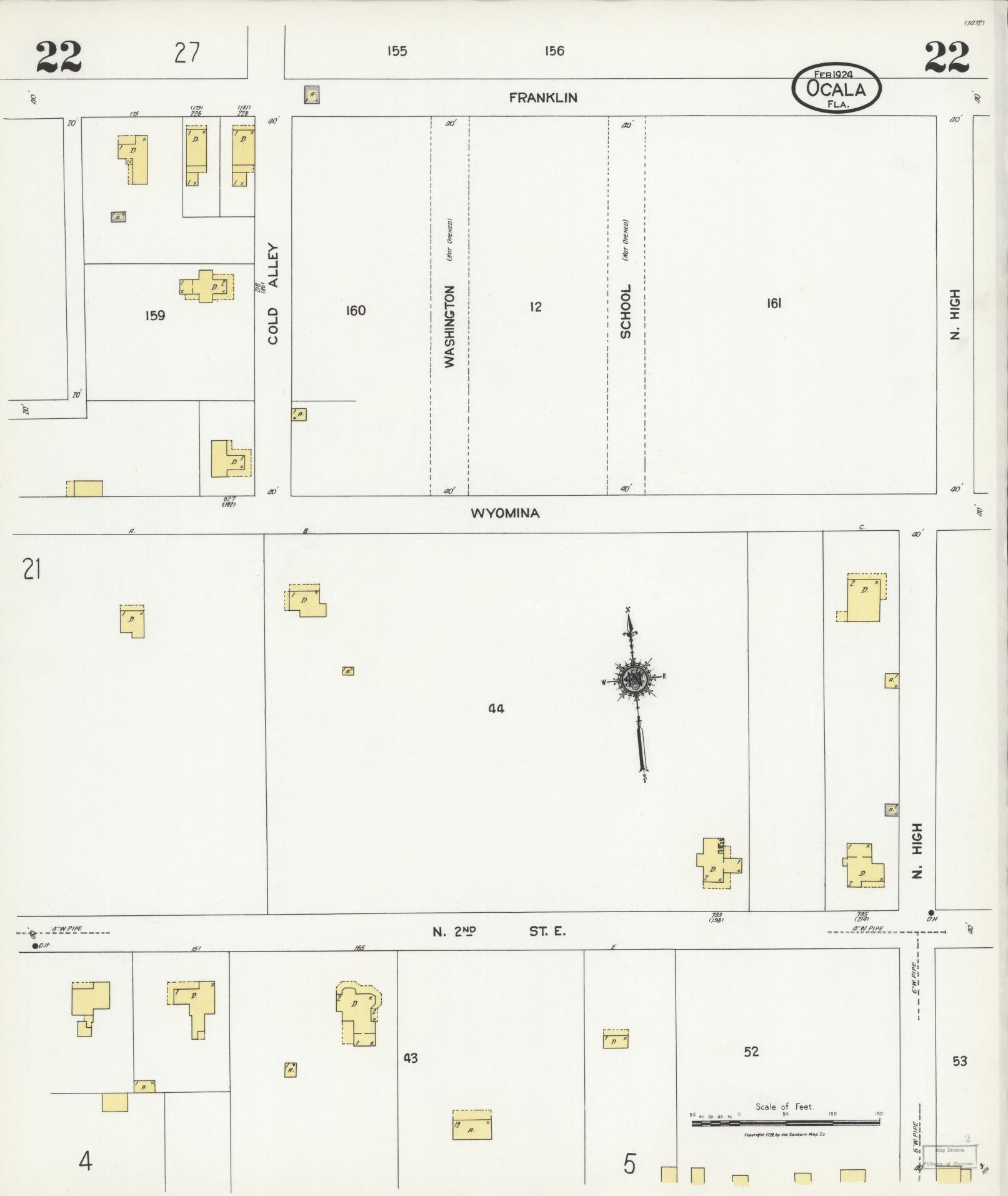 Sanborn Fire Insurance Map from Ocala, Marion County, Florida (1924), Sheet #0022 - Complete Map Set gallery image, historic Sanborn map, vintage wall art, Florida Florida