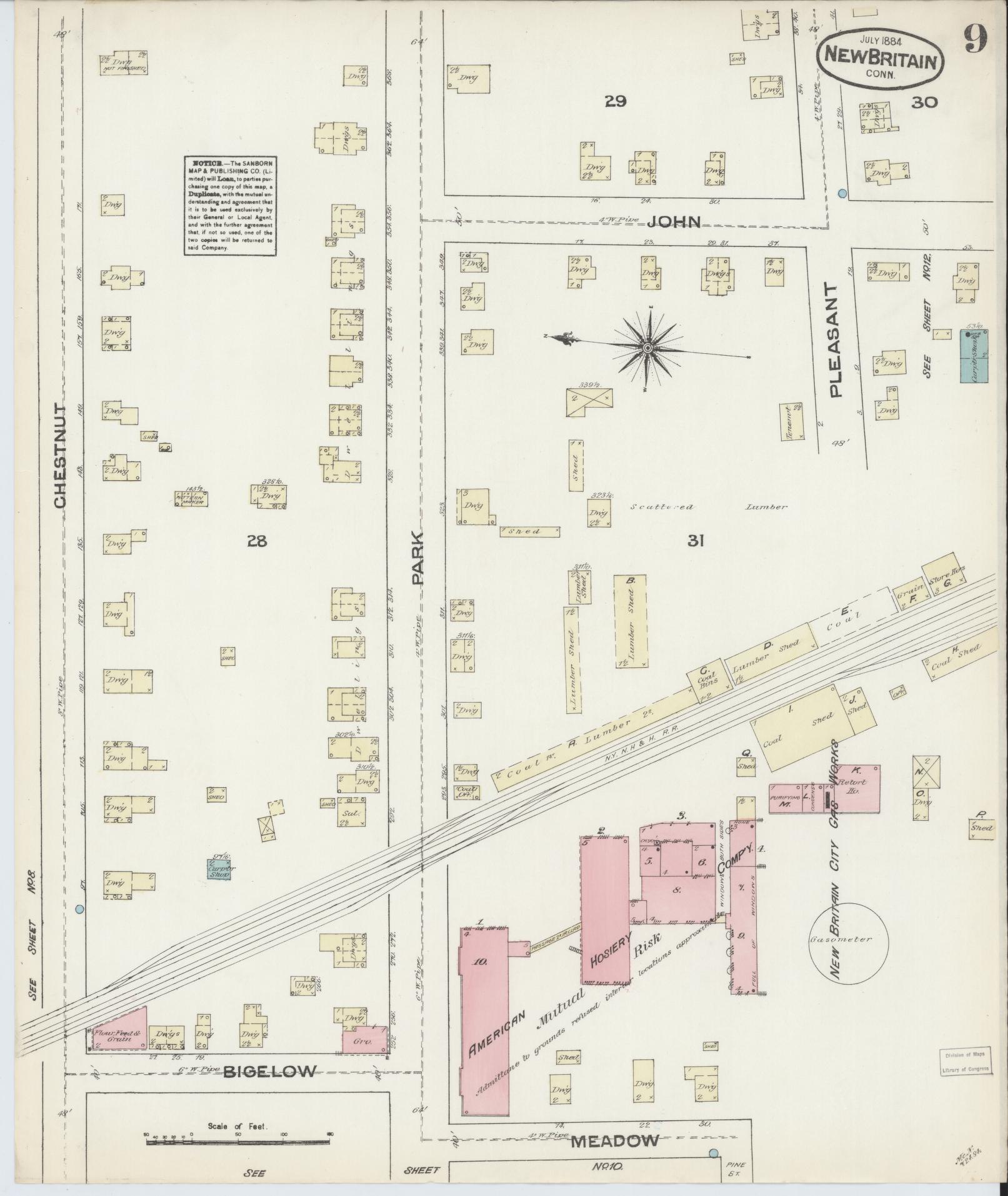 Sanborn Fire Insurance Map from New Britain, Hartford County, Connecticut (1884), Sheet #0009 - Complete Map Set gallery image, historic Sanborn map, vintage wall art, Connecticut Connecticut