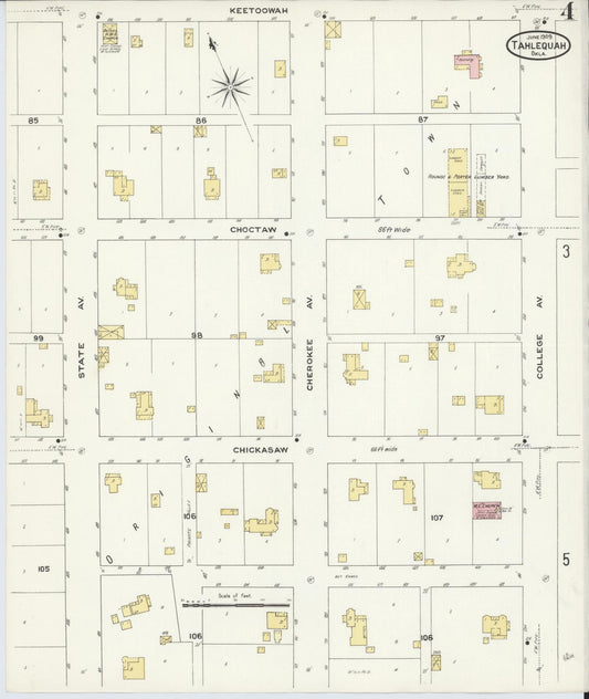 Sanborn Fire Insurance Map from Tahlequah, Cherokee County, Oklahoma (1909), Sheet #0004 - Historic Sanborn Fire Insurance Map Print, vintage old map wall art, antique decor, genealogy gift, Oklahoma Oklahoma map