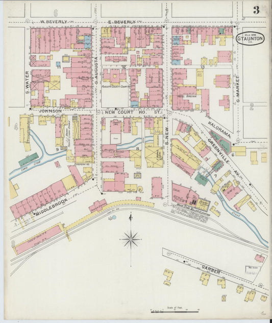 Sanborn Fire Insurance Map from Staunton, Independent Cities, Virginia (1894), Sheet #0003 - Historic Sanborn Fire Insurance Map Print, vintage old map wall art, antique decor, genealogy gift, Virginia Virginia map