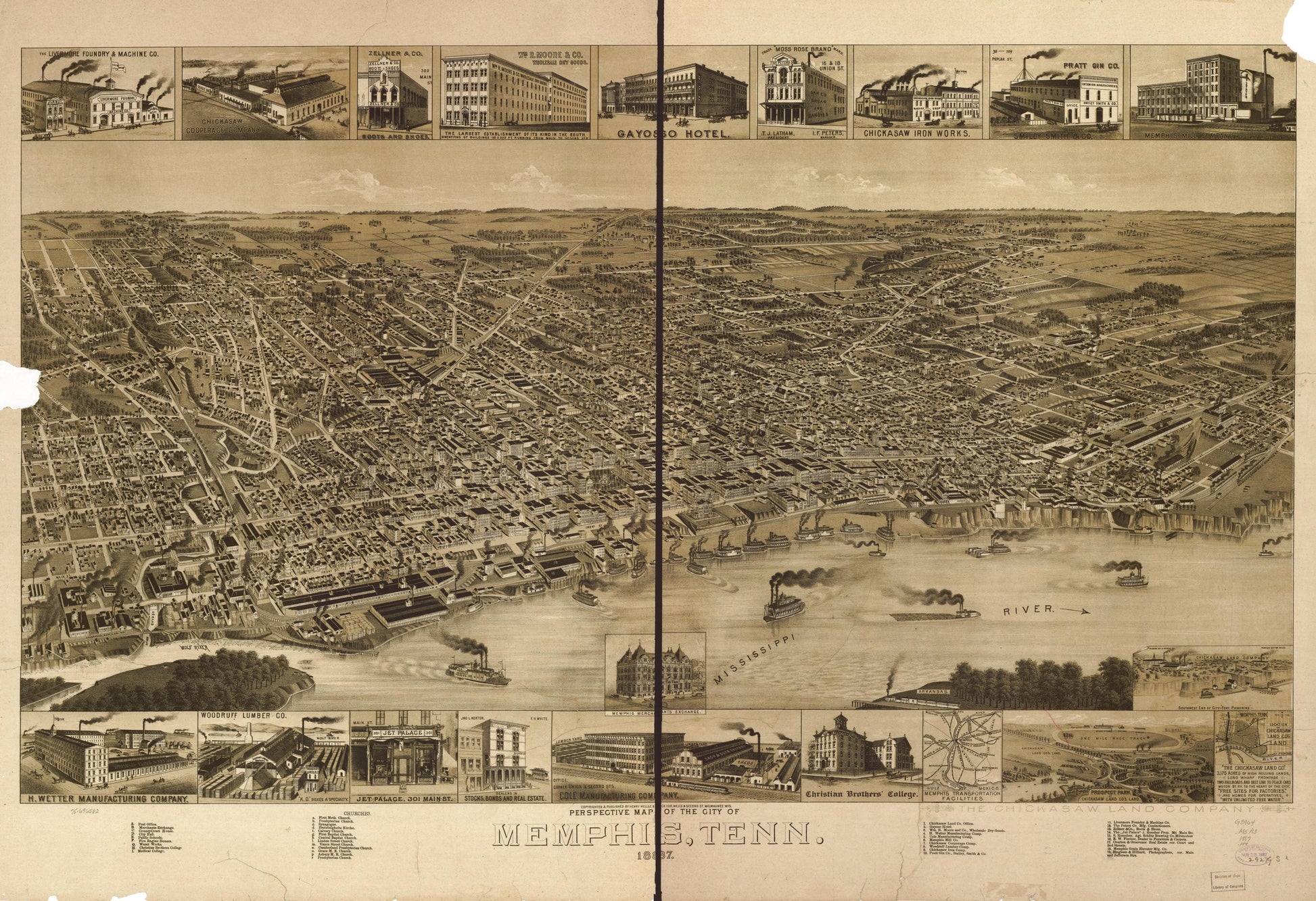 Perspective map of the city of Memphis, Tenn. 1887. (1887) – Historic Bird’s-Eye View Panorama Print