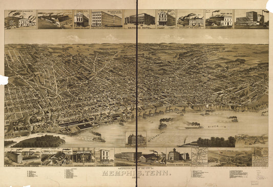 Perspective map of the city of Memphis, Tenn. 1887. (1887) – Historic Bird’s-Eye View Panorama Print