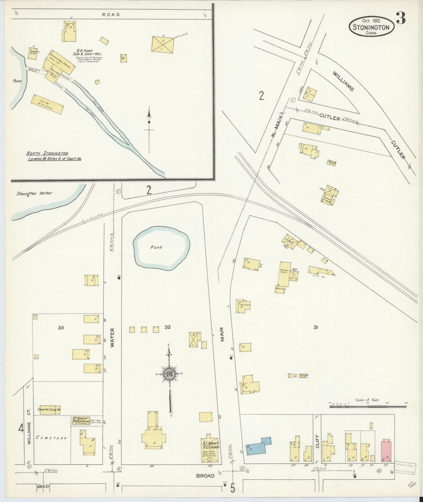 Sanborn Fire Insurance Map from Stonington, New London County, Connecticut (1912), Sheet #0003 - Complete Map Set gallery image, historic Sanborn map, vintage wall art, Connecticut Connecticut