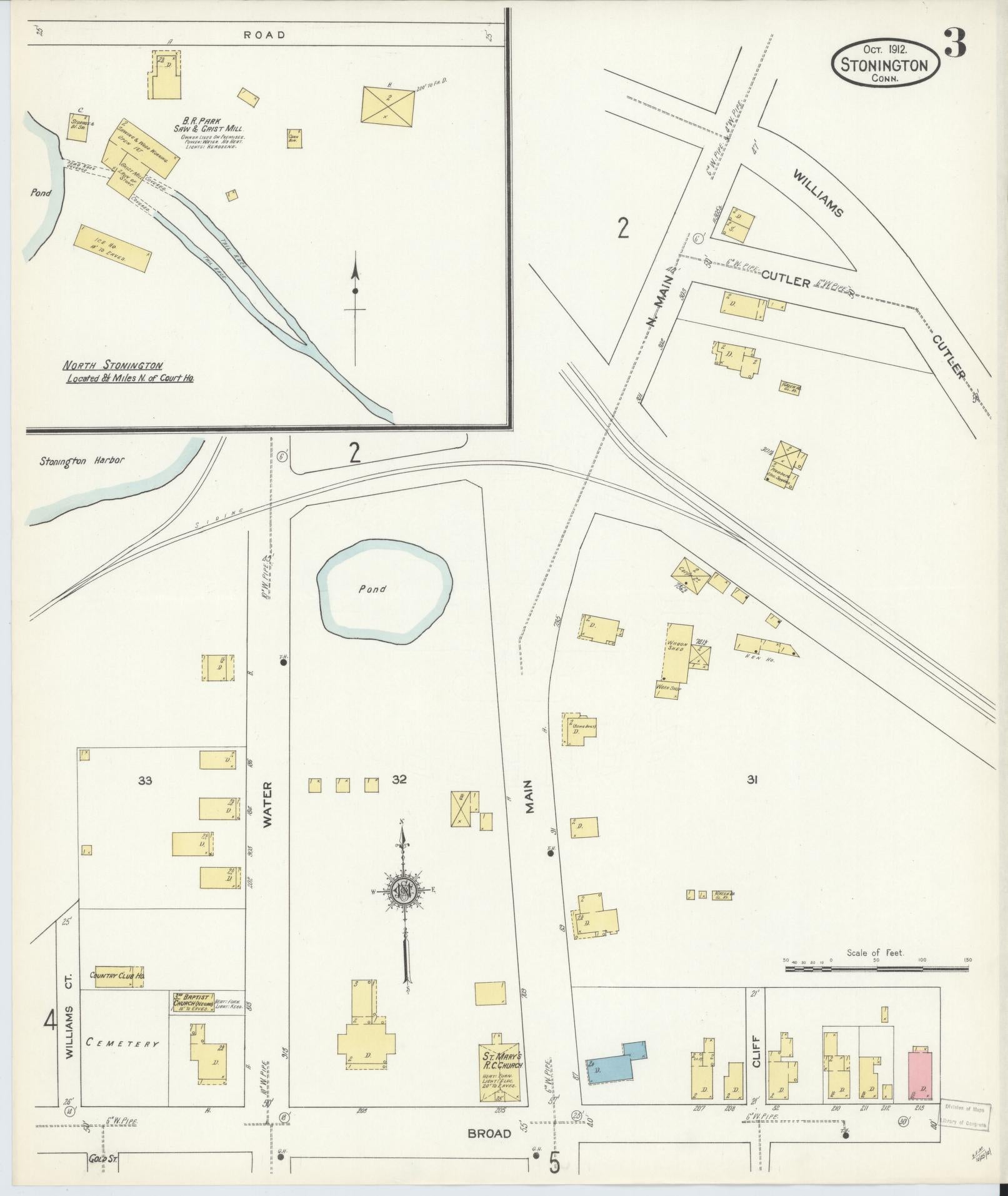 Sanborn Fire Insurance Map from Stonington, New London County, Connecticut (1912), Sheet #0003 - Complete Map Set gallery image, historic Sanborn map, vintage wall art, Connecticut Connecticut