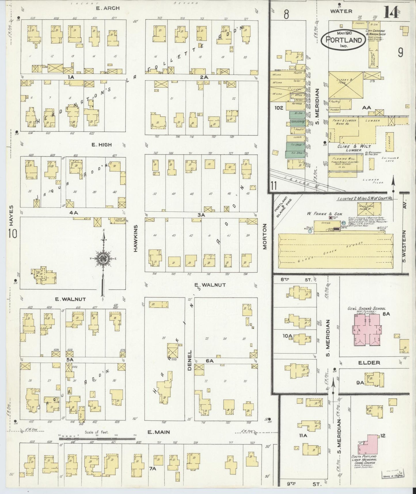 Sanborn Fire Insurance Map from Portland, Jay County, Indiana (1910), Sheet #0014 - Complete Map Set gallery image, historic Sanborn map, vintage wall art, Indiana Indiana