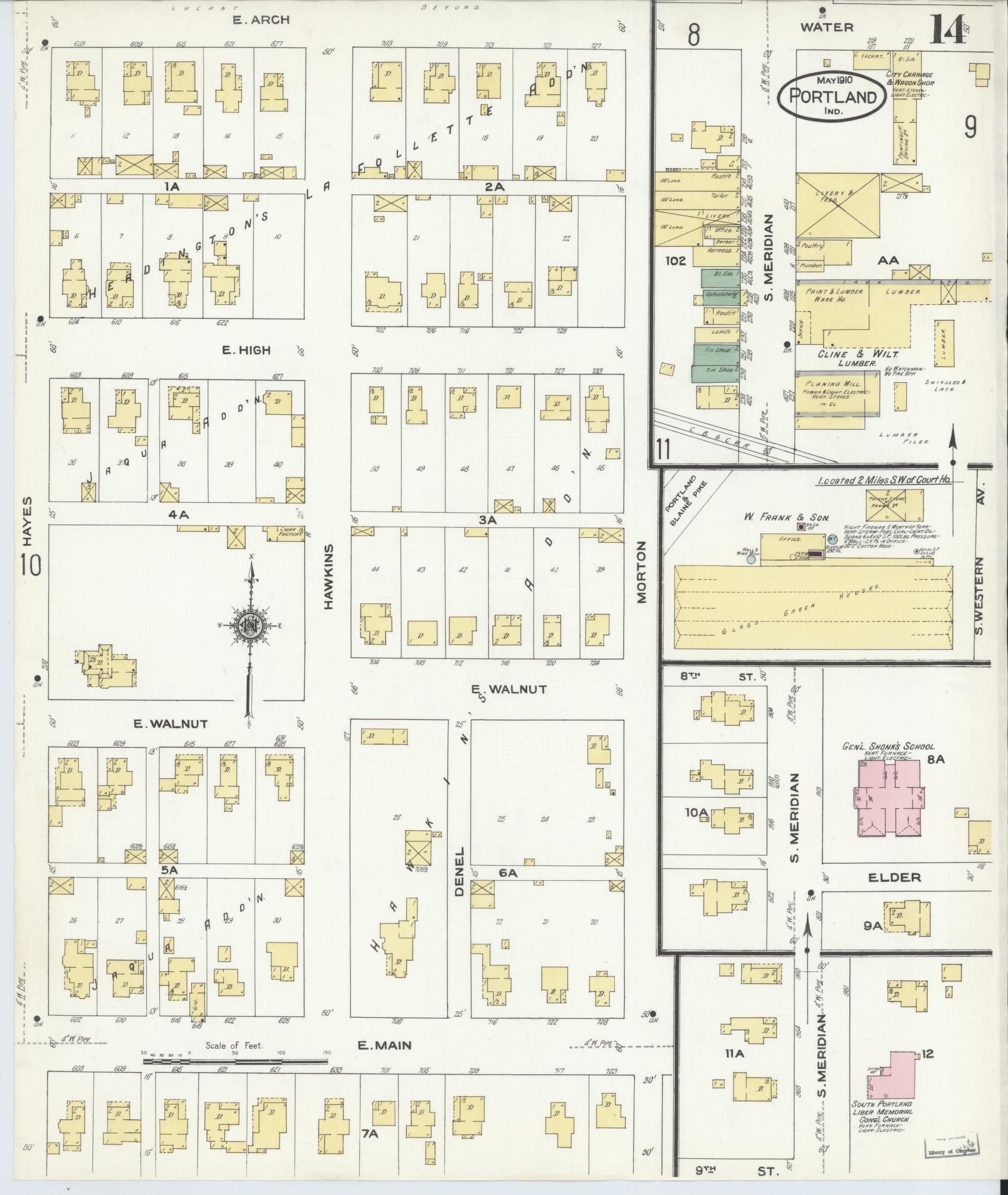 Sanborn Fire Insurance Map from Portland, Jay County, Indiana (1910), Sheet #0014 - Complete Map Set gallery image, historic Sanborn map, vintage wall art, Indiana Indiana