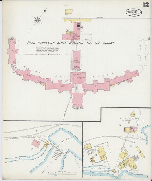 Sanborn Fire Insurance Map from Fergus Falls, Otter Tail County, Minnesota (1896), Sheet #0012 - Historic Sanborn Fire Insurance Map Print, vintage old map wall art, antique decor, genealogy gift, Minnesota Minnesota map