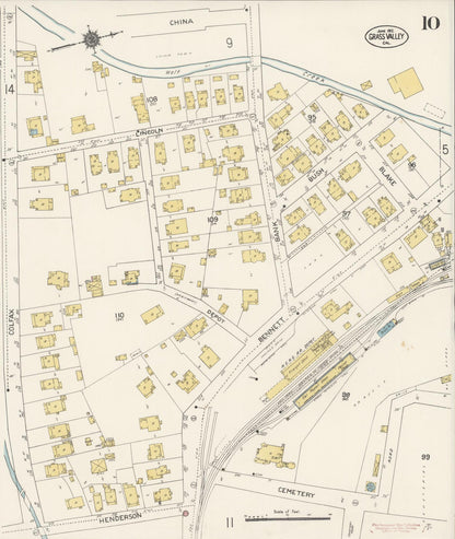 Sanborn Fire Insurance Map from Grass Valley, Nevada County, California (1912), Sheet #0010 - Complete Map Set gallery image, historic Sanborn map, vintage wall art, California California