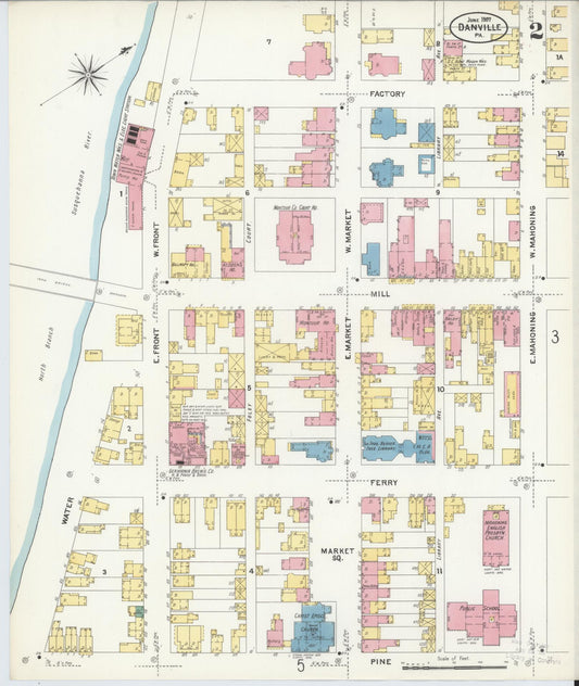 Sanborn Fire Insurance Map from Danville, Montour County, Pennsylvania (1907), Sheet #0002 - Historic Sanborn Fire Insurance Map Print, vintage old map wall art, antique decor, genealogy gift, Pennsylvania Pennsylvania map
