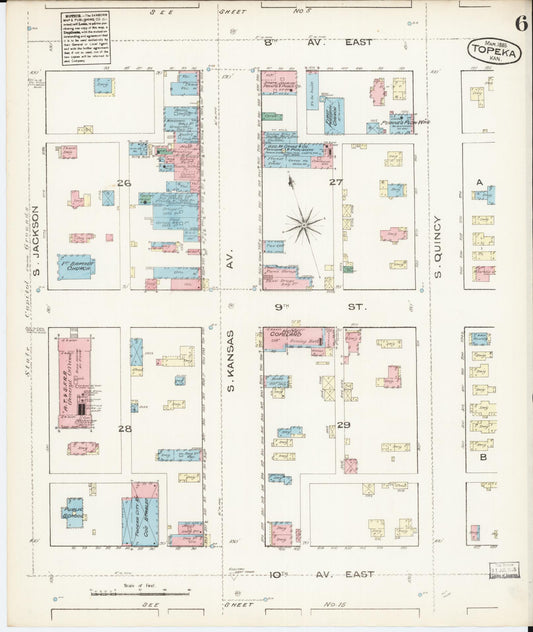 Sanborn Fire Insurance Map from Topeka, Shawnee County, Kansas (1885), Sheet #0006 - Historic Sanborn Fire Insurance Map Print, vintage old map wall art, antique decor, genealogy gift, Kansas Kansas map