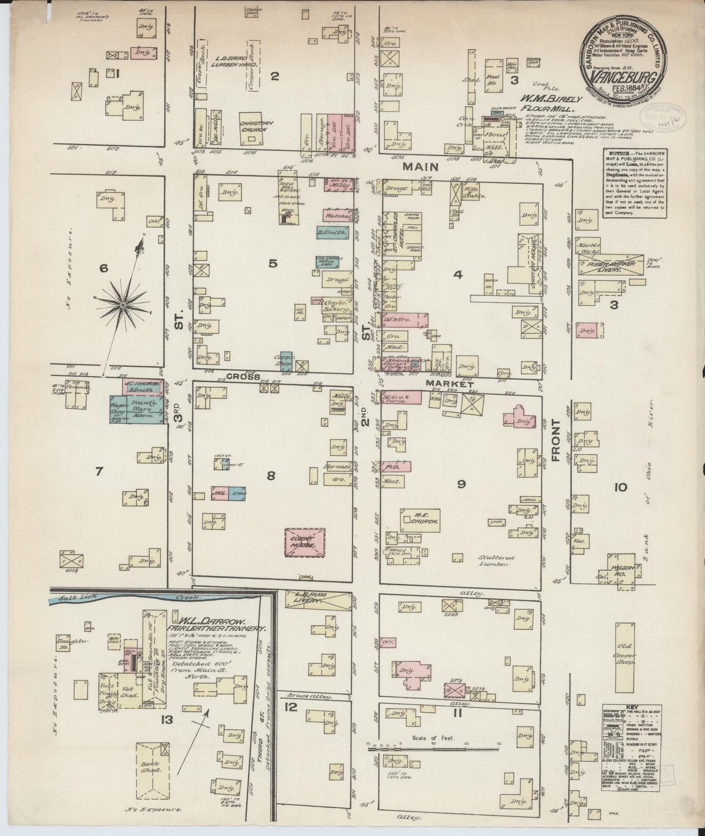 Sanborn Fire Insurance Map from Vanceburg, Lewis County, Kentucky (1884), Sheet #0001 - Historic Sanborn Fire Insurance Map Print, vintage old map wall art, antique decor, genealogy gift, Kentucky Kentucky map