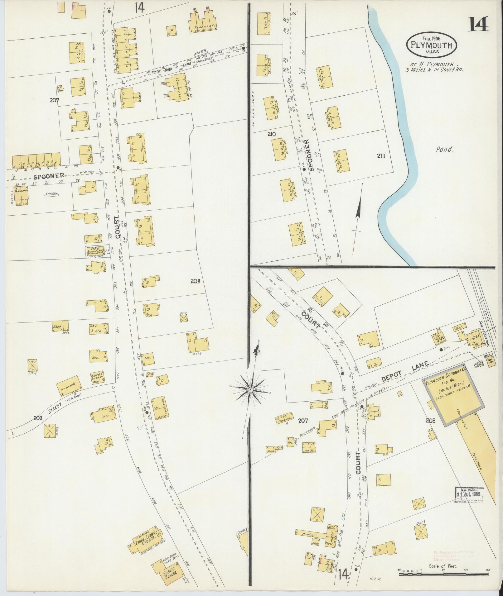 Sanborn Fire Insurance Map from Plymouth, Plymouth County, Massachusetts (1906), Sheet #0014 - Complete Map Set gallery image, historic Sanborn map, vintage wall art, Massachusetts Massachusetts
