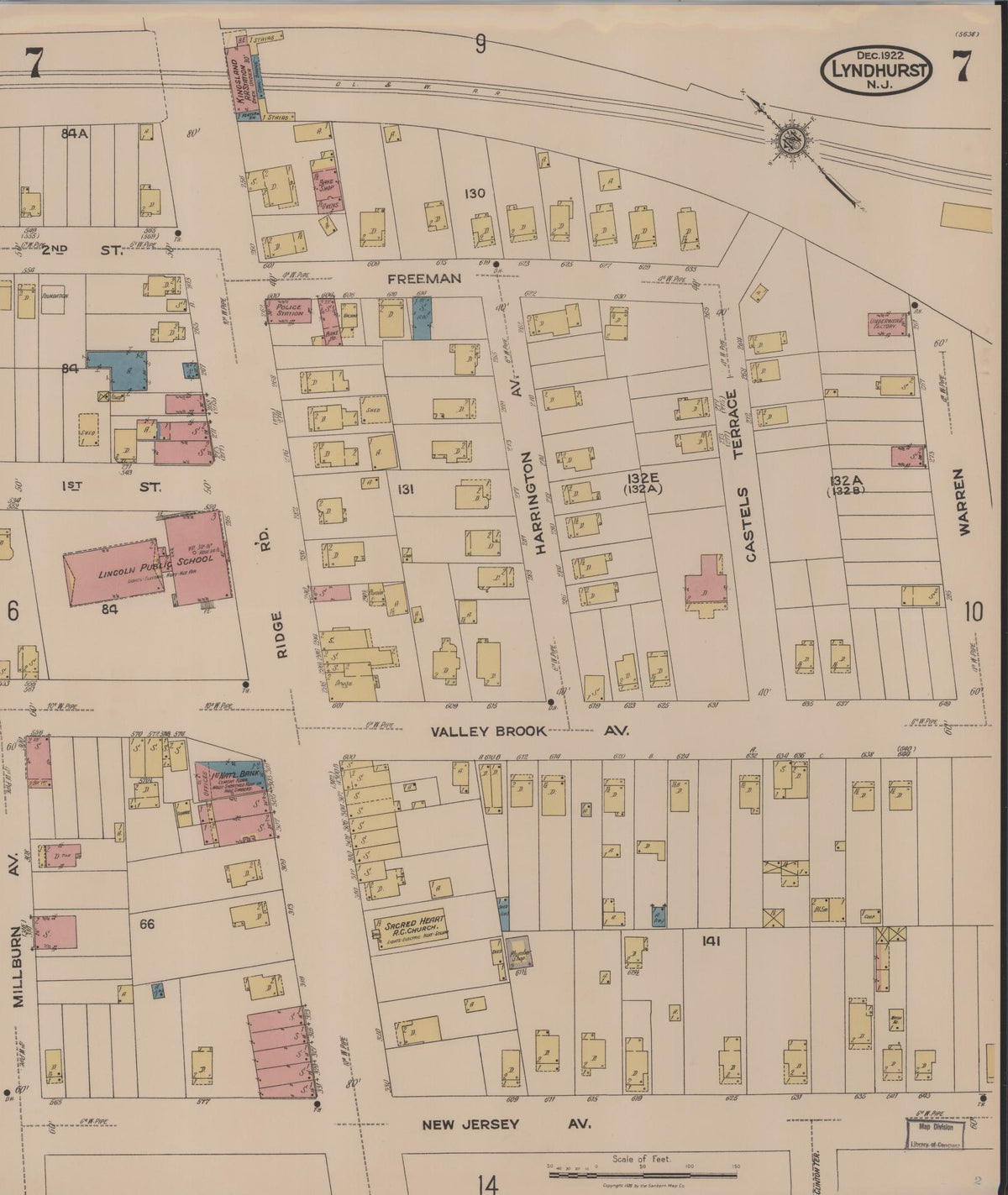 Sanborn Fire Insurance Map from Lyndhurst, Bergen County, New Jersey (1922), Sheet #0007 - Complete Map Set gallery image, historic Sanborn map, vintage wall art, New Jersey New Jersey