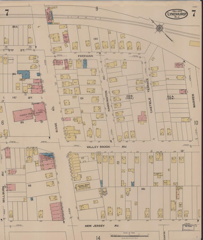 Sanborn Fire Insurance Map from Lyndhurst, Bergen County, New Jersey (1922), Sheet #0007 - Complete Map Set gallery image, historic Sanborn map, vintage wall art, New Jersey New Jersey