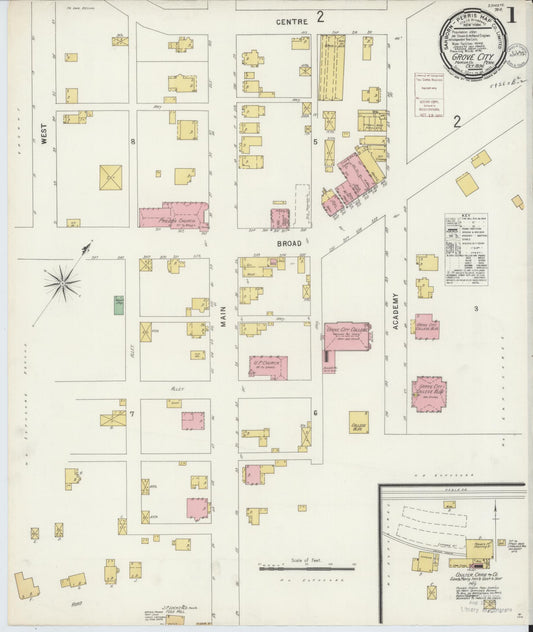 Sanborn Fire Insurance Map from Grove City, Mercer County, Pennsylvania (1896), Sheet #0001 - Complete Map Set gallery image, historic Sanborn map, vintage wall art, Pennsylvania Pennsylvania