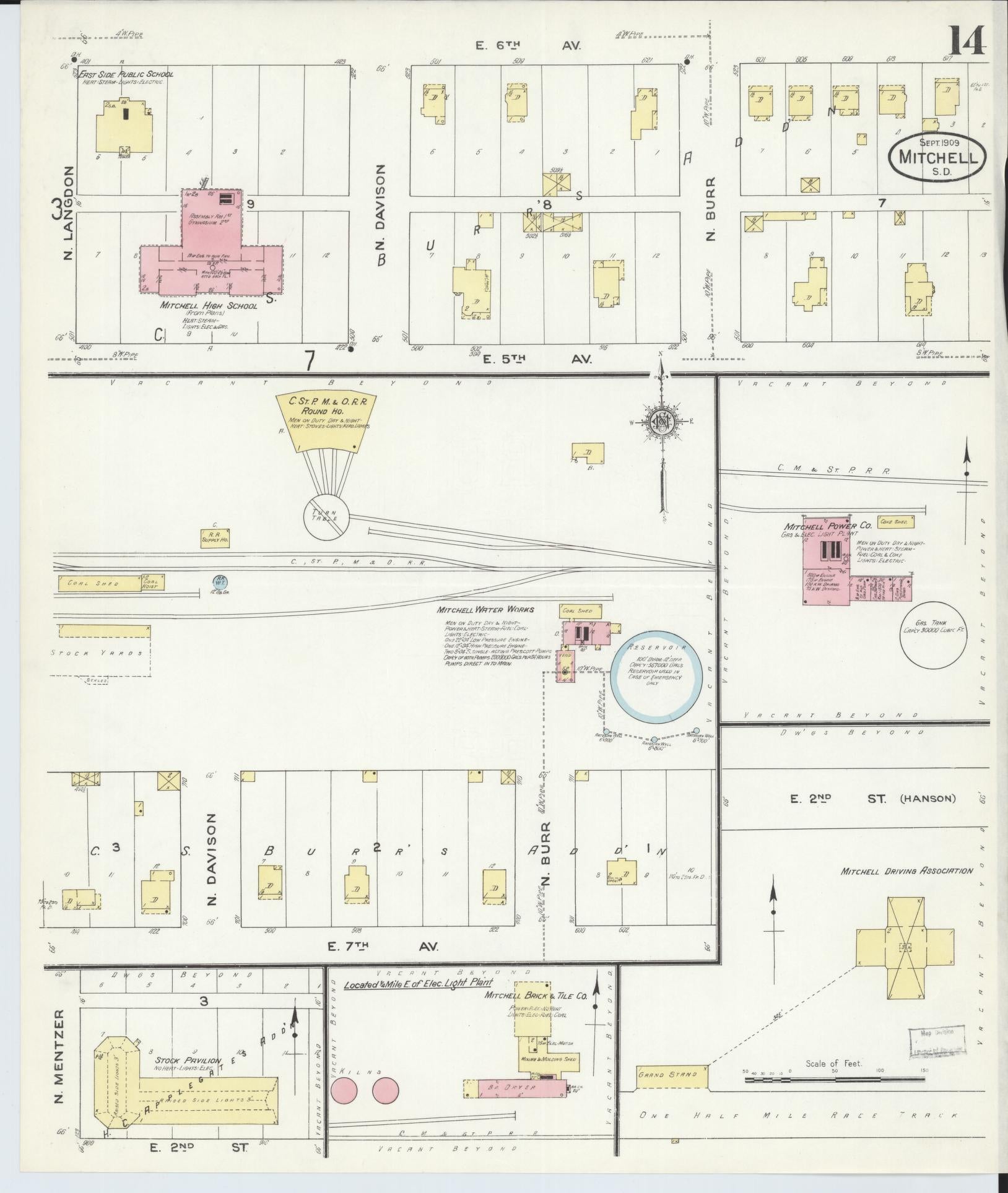 Sanborn Fire Insurance Map from Mitchell, Davison County, South Dakota (1909), Sheet #0014 - Historic Sanborn Fire Insurance Map Print, vintage old map wall art, antique decor, genealogy gift, South Dakota South Dakota map