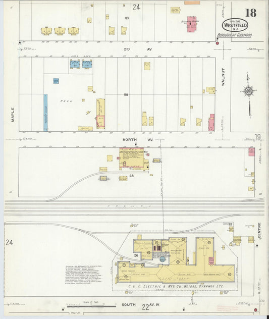 Sanborn Fire Insurance Map from Westfield, Union County, New Jersey (1916), Sheet #0018 - Historic Sanborn Fire Insurance Map Print, vintage old map wall art, antique decor, genealogy gift, New Jersey New Jersey map