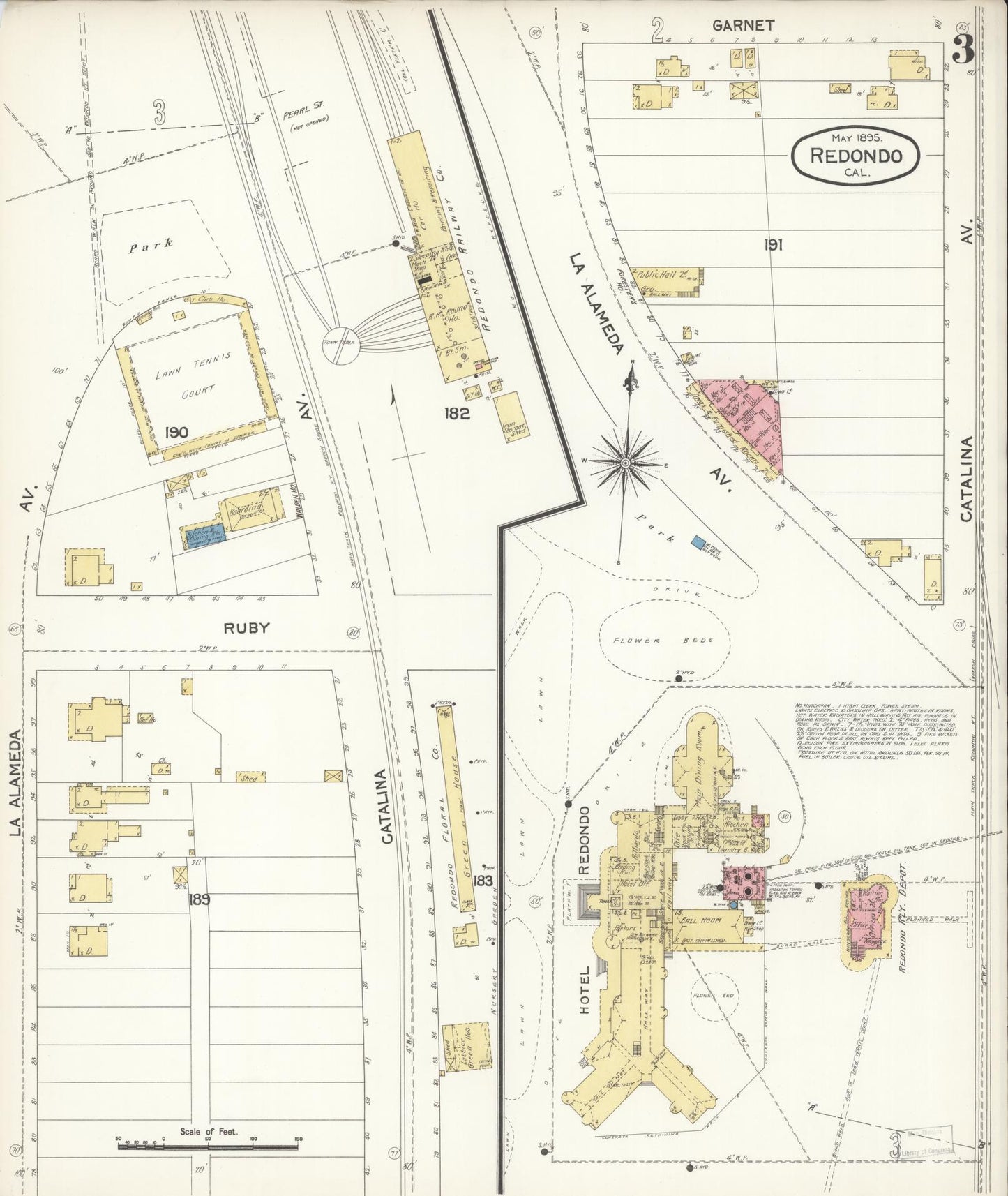 Sanborn Fire Insurance Map from Redondo Beach, Los Angeles County, California (1895), Sheet #0003 - Complete Map Set gallery image, historic Sanborn map, vintage wall art, California California