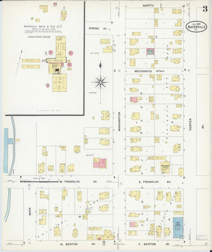 Sanborn Fire Insurance Map from Naperville, Du Page County, Illinois (1909), Sheet #0003 - Complete Map Set gallery image, historic Sanborn map, vintage wall art, Illinois Illinois