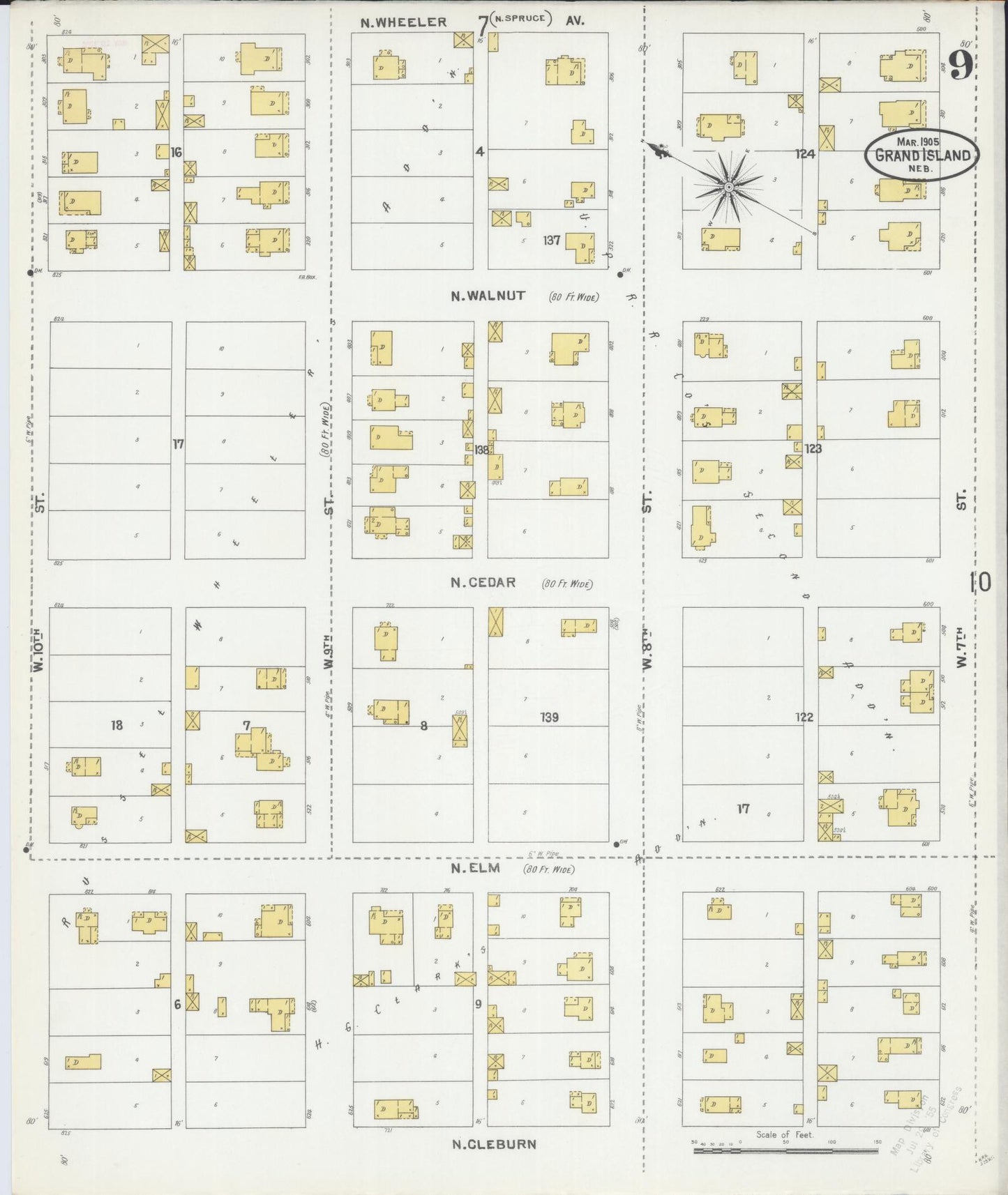 Sanborn Fire Insurance Map from Grand Island, Hall County, Nebraska (1905), Sheet #0009 - Complete Map Set gallery image, historic Sanborn map, vintage wall art, Nebraska Nebraska