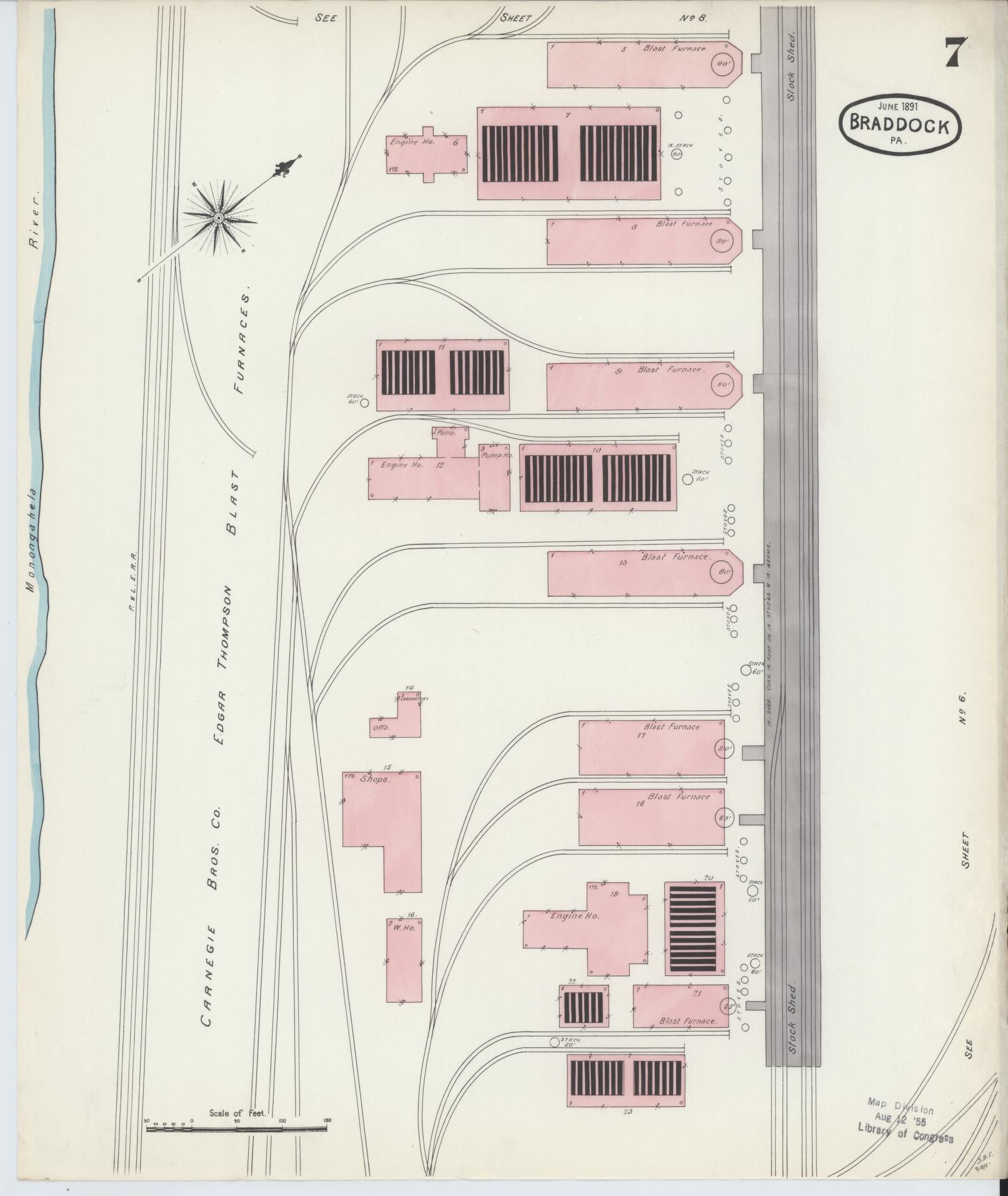 Sanborn Fire Insurance Map from Braddock, Allegheny County, Pennsylvania (1891), Sheet #0007 - Historic Sanborn Fire Insurance Map Print, vintage old map wall art, antique decor, genealogy gift, Pennsylvania Pennsylvania map