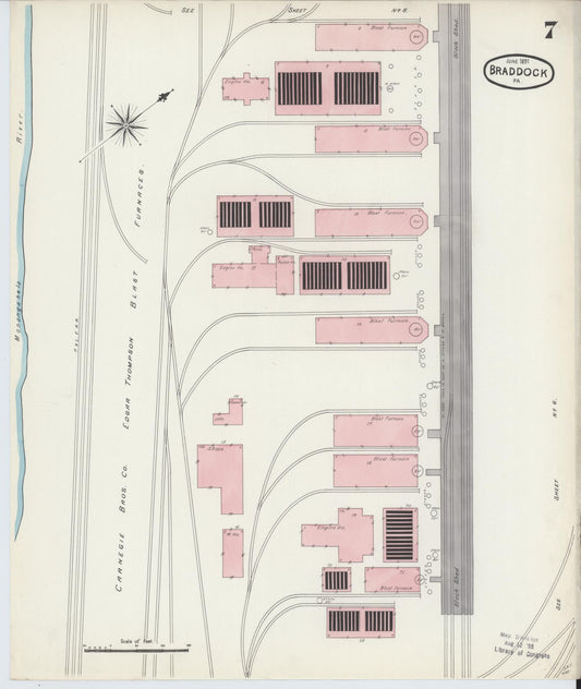 Sanborn Fire Insurance Map from Braddock, Allegheny County, Pennsylvania (1891), Sheet #0007 - Historic Sanborn Fire Insurance Map Print, vintage old map wall art, antique decor, genealogy gift, Pennsylvania Pennsylvania map