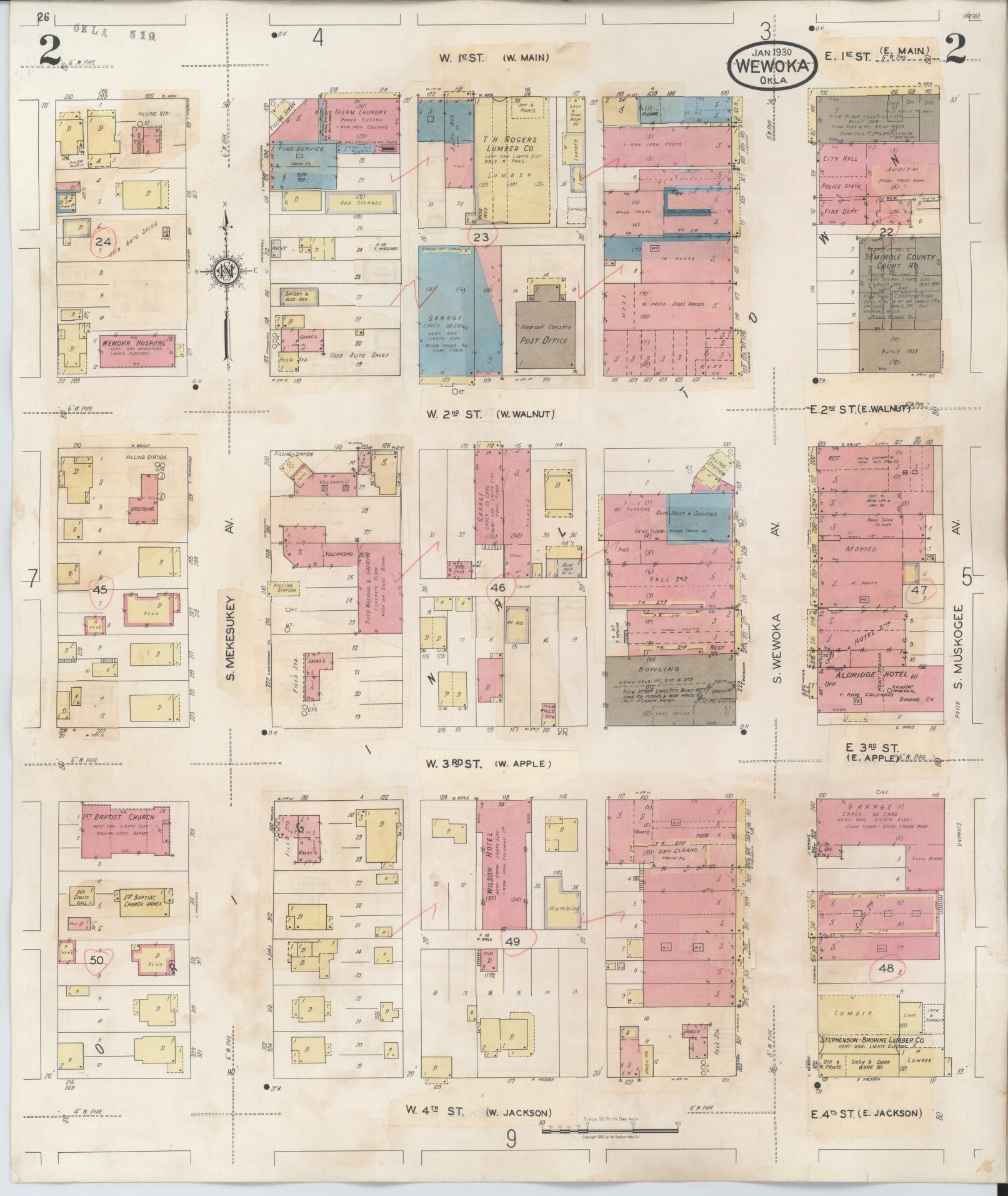 Sanborn Fire Insurance Map from Wewoka, Seminole County, Oklahoma (1945), Sheet #0002 - Complete Map Set gallery image, historic Sanborn map, vintage wall art, Oklahoma Oklahoma
