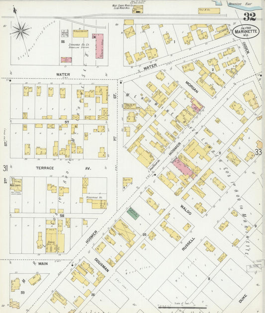 Sanborn Fire Insurance Map from Marinette, Marinette County, Wisconsin (1901), Sheet #0032 - Historic Sanborn Fire Insurance Map Print, vintage old map wall art, antique decor, genealogy gift, Wisconsin Wisconsin map
