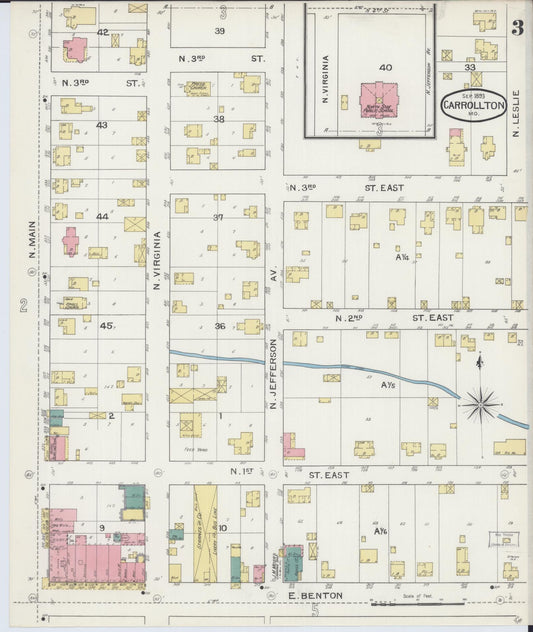 Sanborn Fire Insurance Map from Carrollton, Carroll County, Missouri (1893), Sheet #0003 - Historic Sanborn Fire Insurance Map Print, vintage old map wall art, antique decor, genealogy gift, Missouri Missouri map