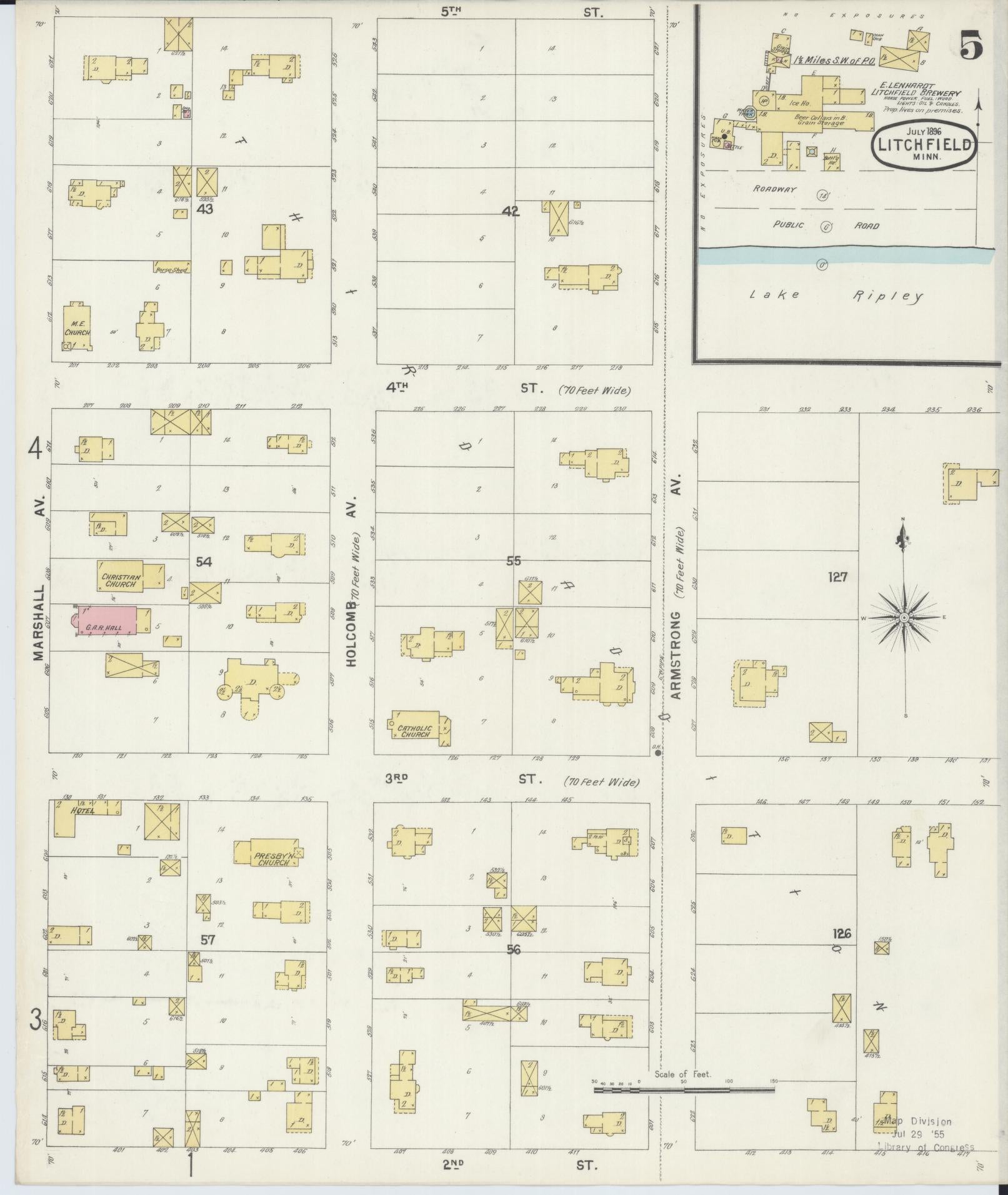 Sanborn Fire Insurance Map from Litchfield, Meeker County, Minnesota (1896), Sheet #0005 - Complete Map Set gallery image, historic Sanborn map, vintage wall art, Minnesota Minnesota