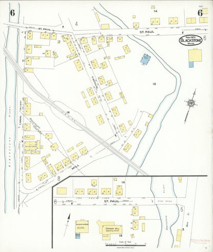 Sanborn Fire Insurance Map from Blackstone, Worcester County, Massachusetts (1923), Sheet #0006 - Complete Map Set gallery image, historic Sanborn map, vintage wall art, Massachusetts Massachusetts